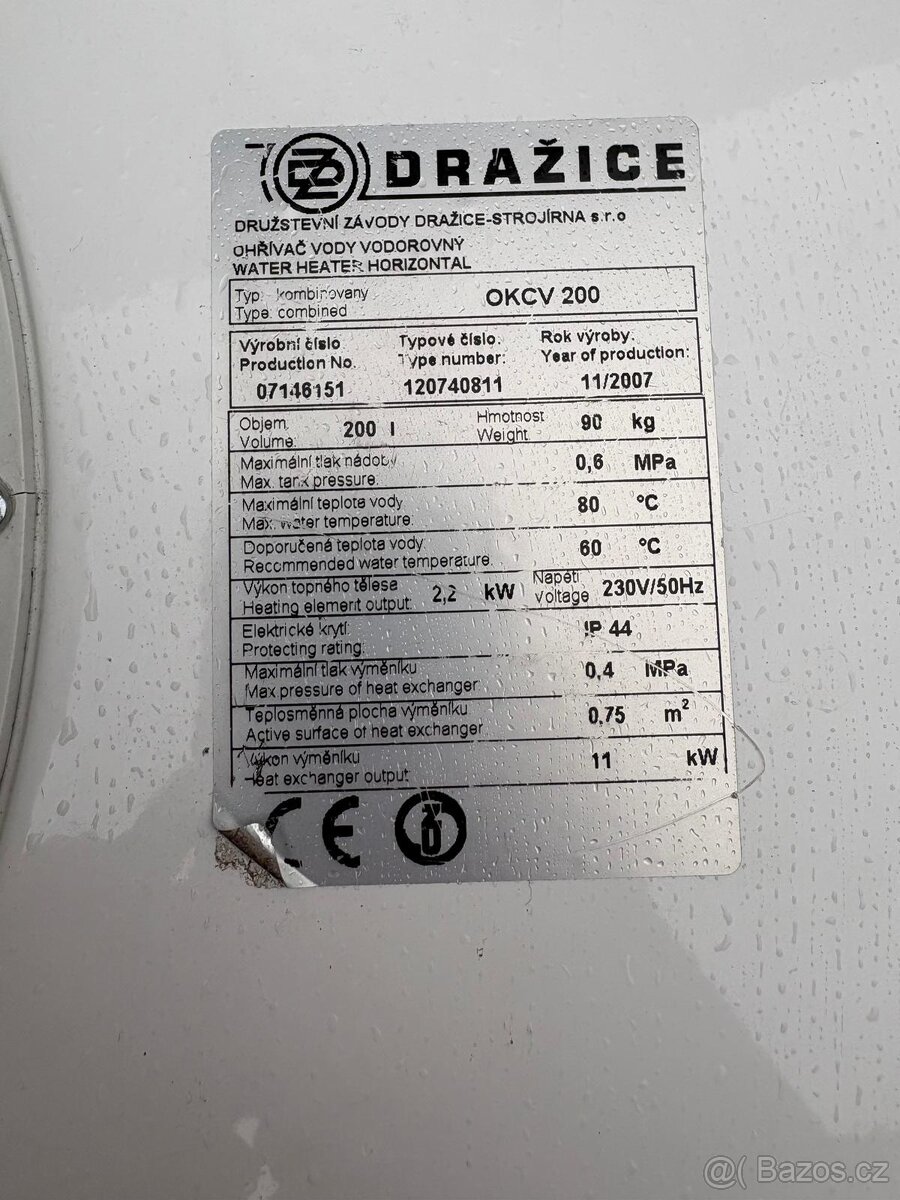 Bojler DRAŽICE OKCV 200l vodorovný - 3