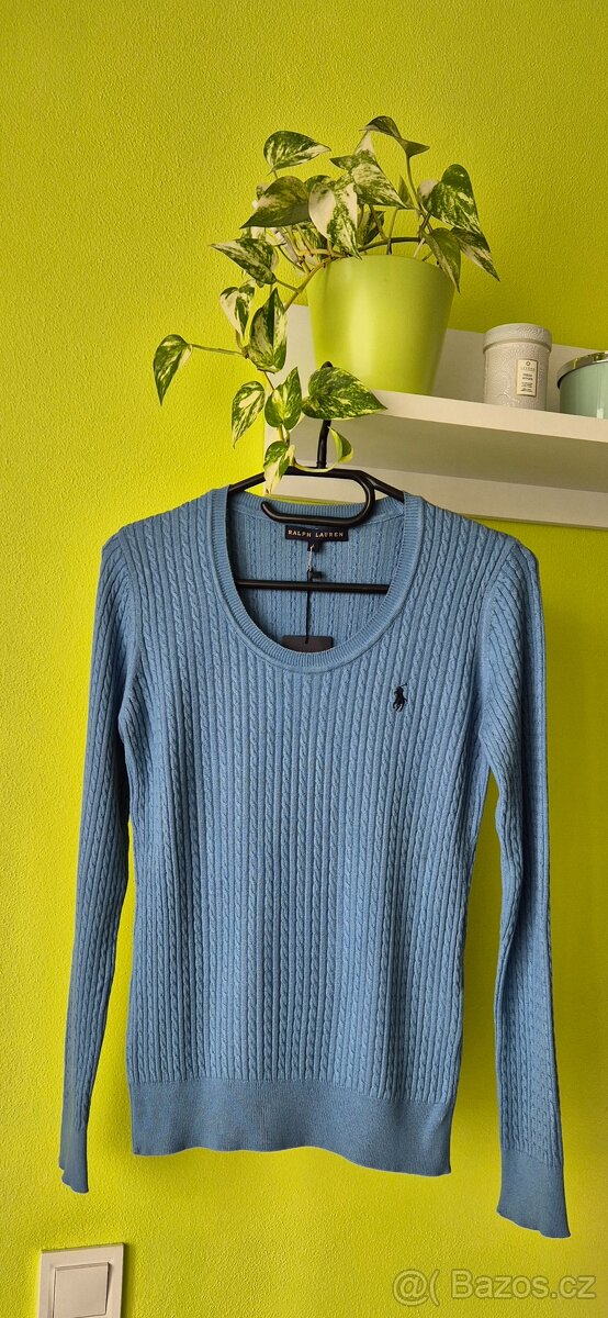 Modrý dámský pletýnkový svetřík - 3