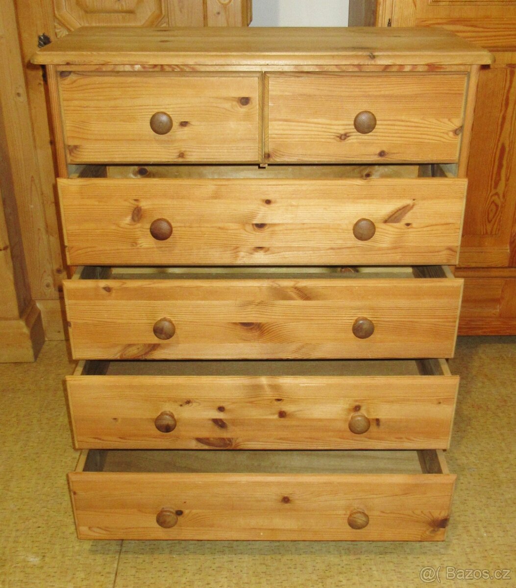 Šuplíková komoda z borovice - celomasiv - Výborný stav - 3