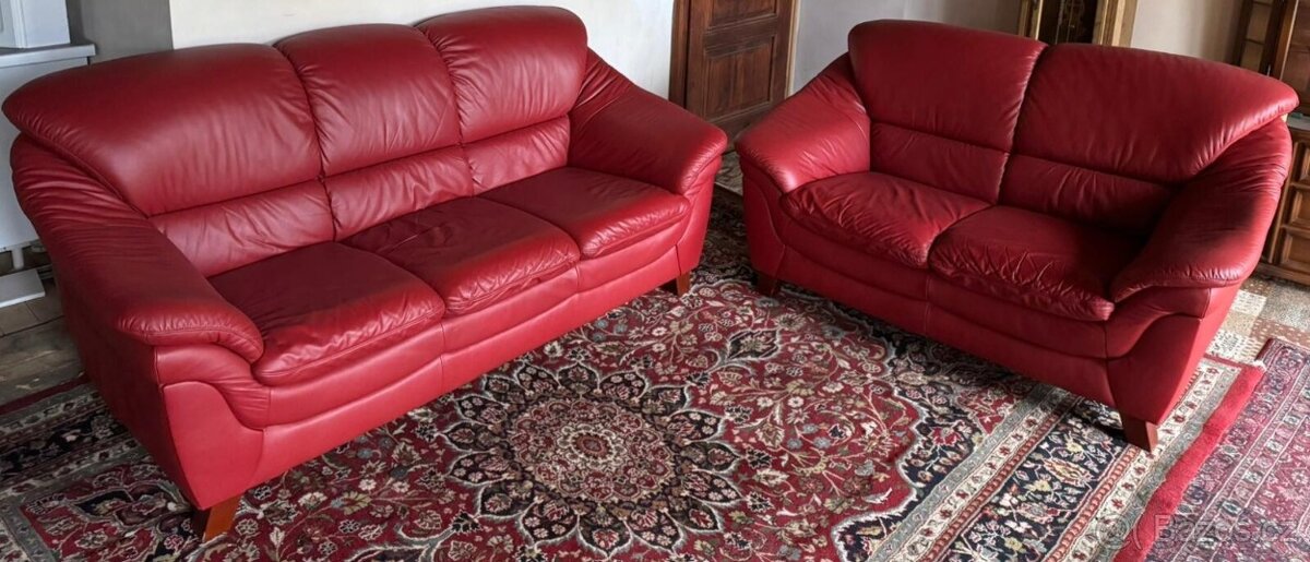 Červená kožená sedací souprav 3+2+1, 5273 - 3