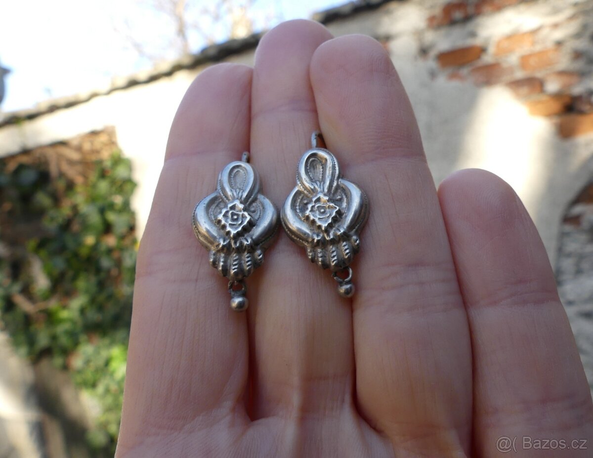 Starožitné stříbrné náušnice, biedermeier, R-U - 3