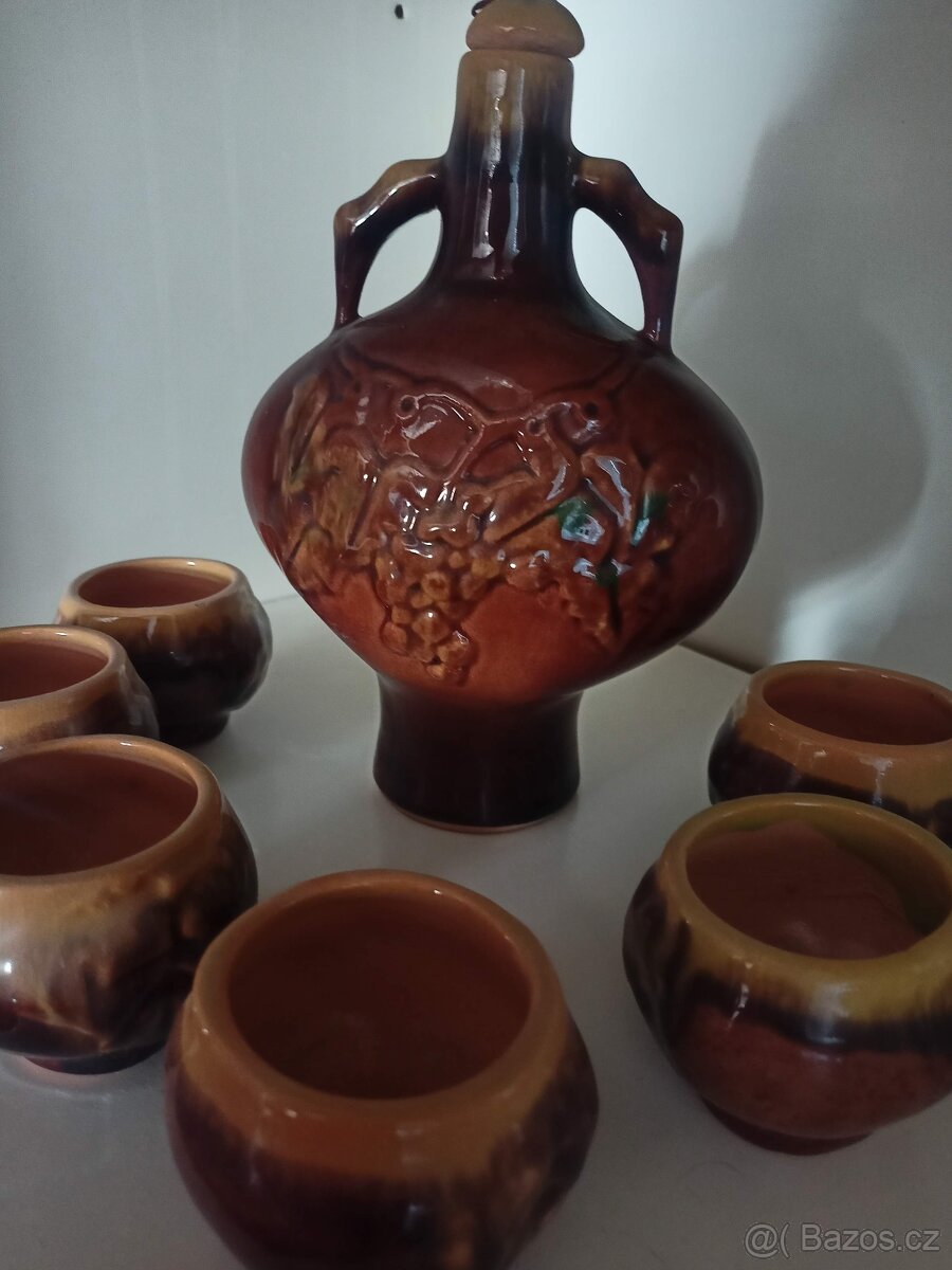 Retro keramická sada - karafa + 6 kalíšků - 3