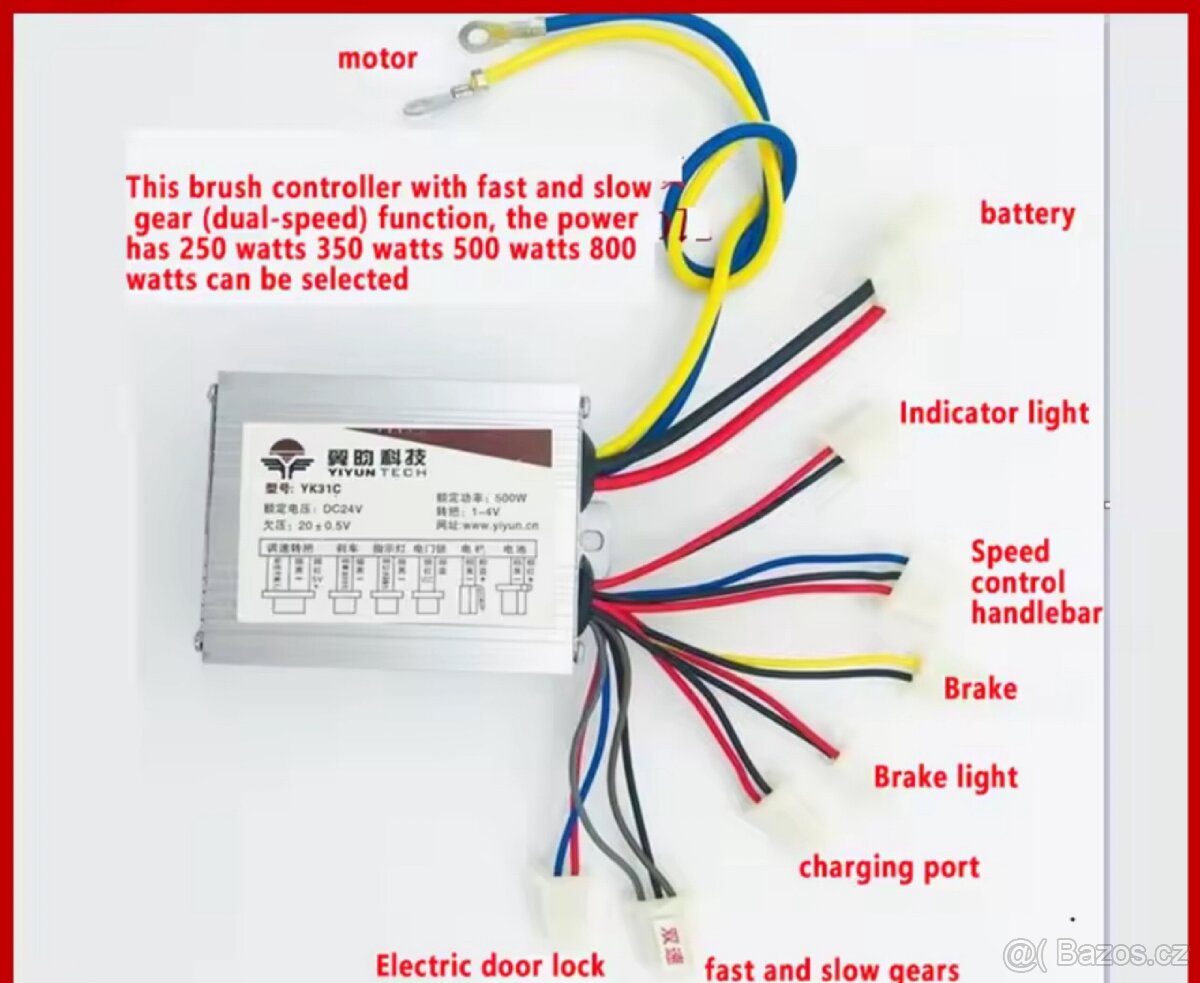 Řídicí jednotka/kontroler 36v 800w s přepínáním rychlosti - 3