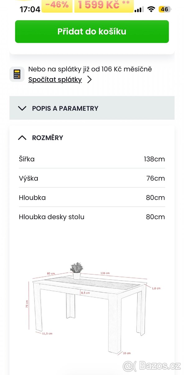 Jídelní stůl 138cm+zidle zdarma - 3