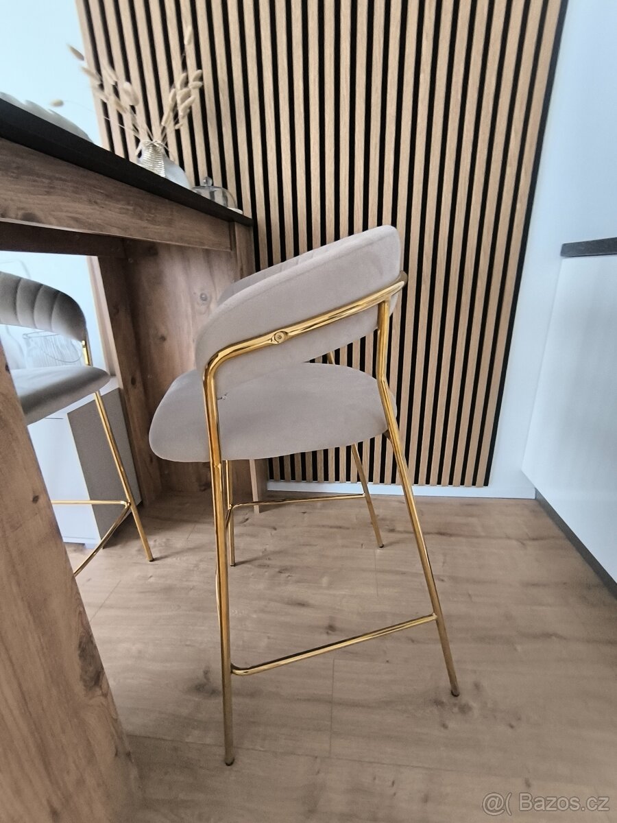 Barová židle BADIA - béžový samet 2ks - 3