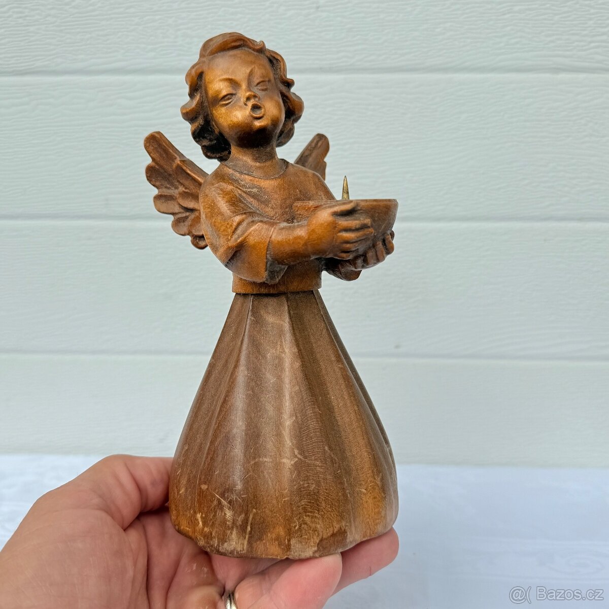 Dřevěná socha anděl svícen světlonoš - 3