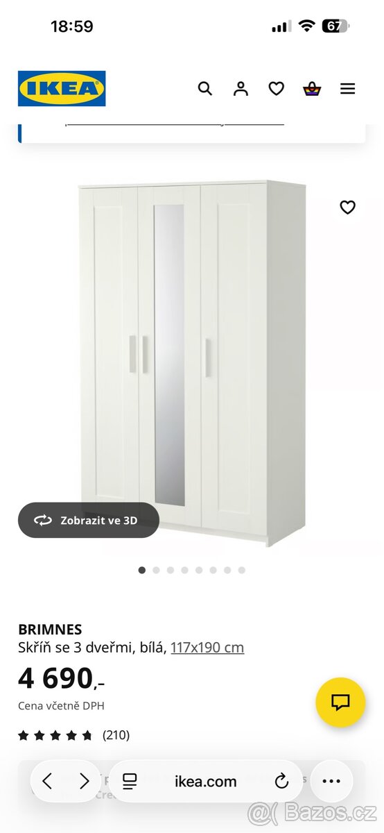 Šatní skříň IKEA Brimnes se 3 dveřmi - 3