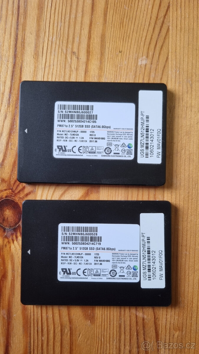 2× Samsung PM871a 512 GB SSD (Enterprise/OEM) - 3