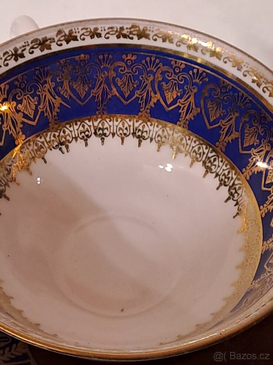 Starožitný hrneček s podšálkem v barvě kobaltové modři - 3