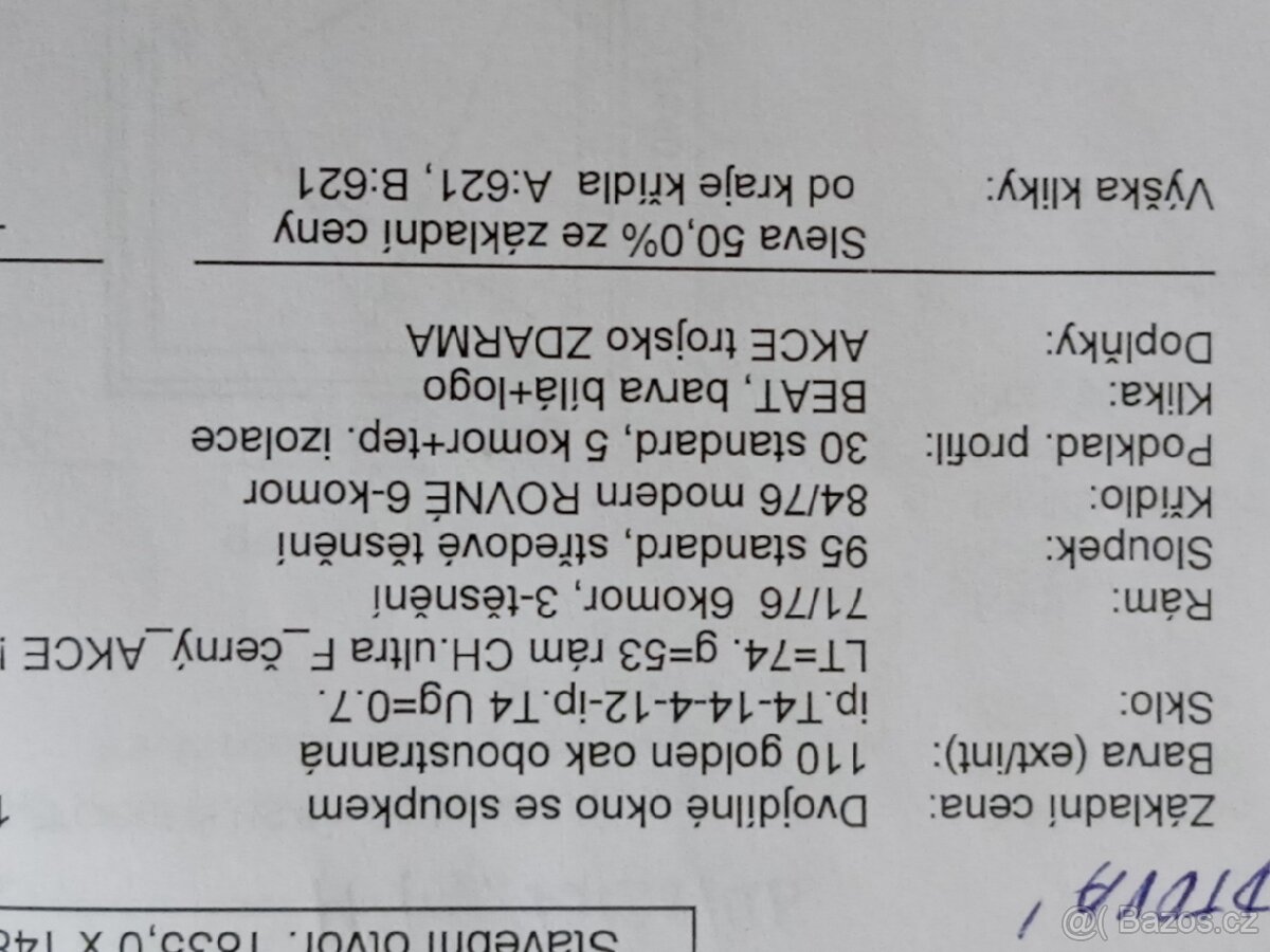 Dvojdílné okno se sloupkem pozice 152 - 3