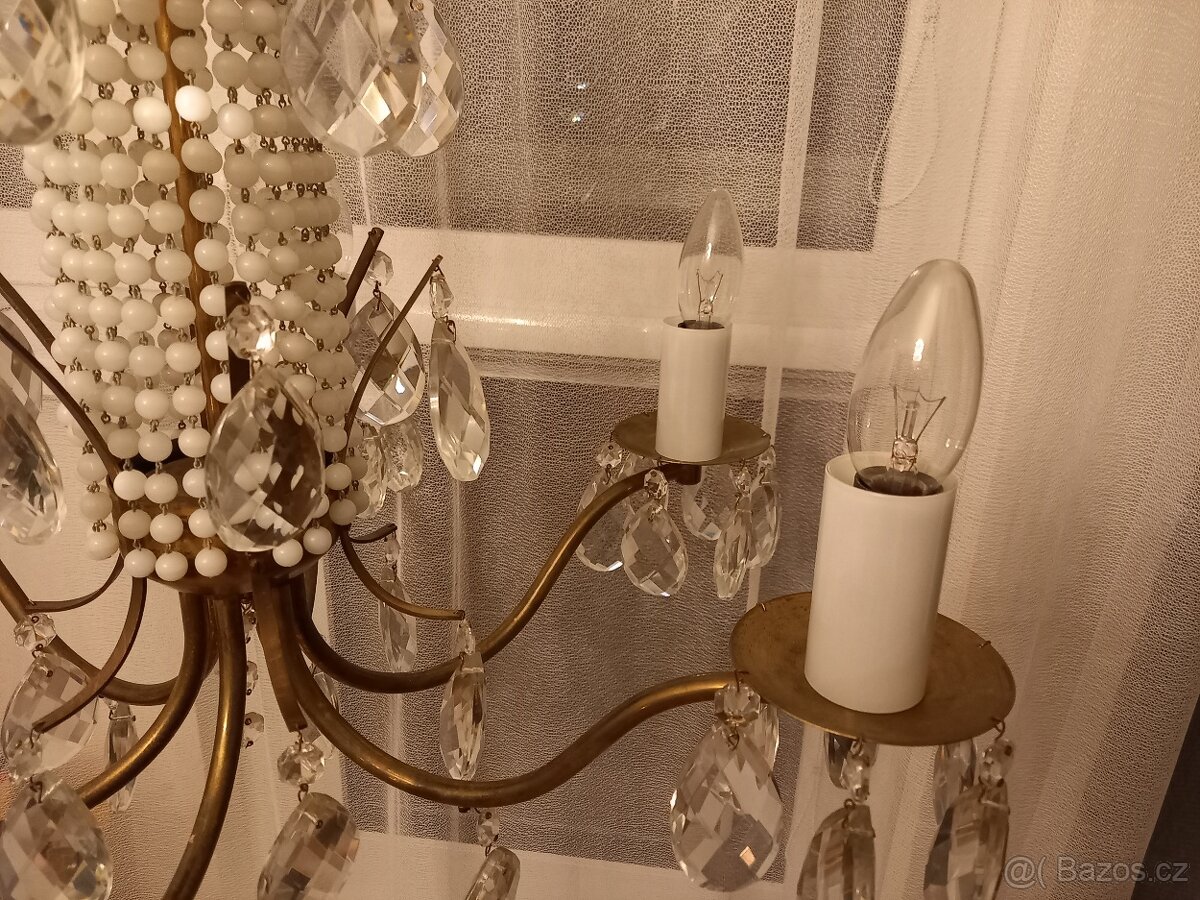 starý mosazný lustr s ověsy - 3