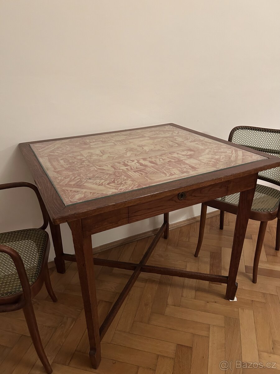 Starožitný dřevěný karetní / jídelní stůl - 3