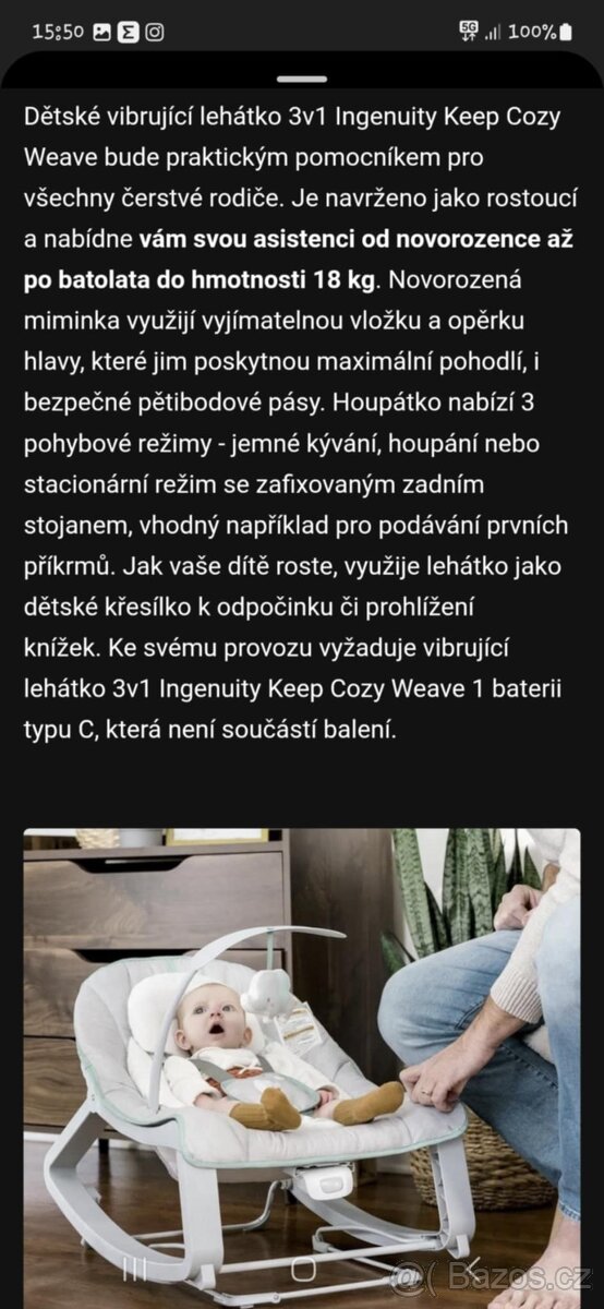 Ingenuity houpátko vibrující 3v1 Keep Cozy Weave 0m+ - 3