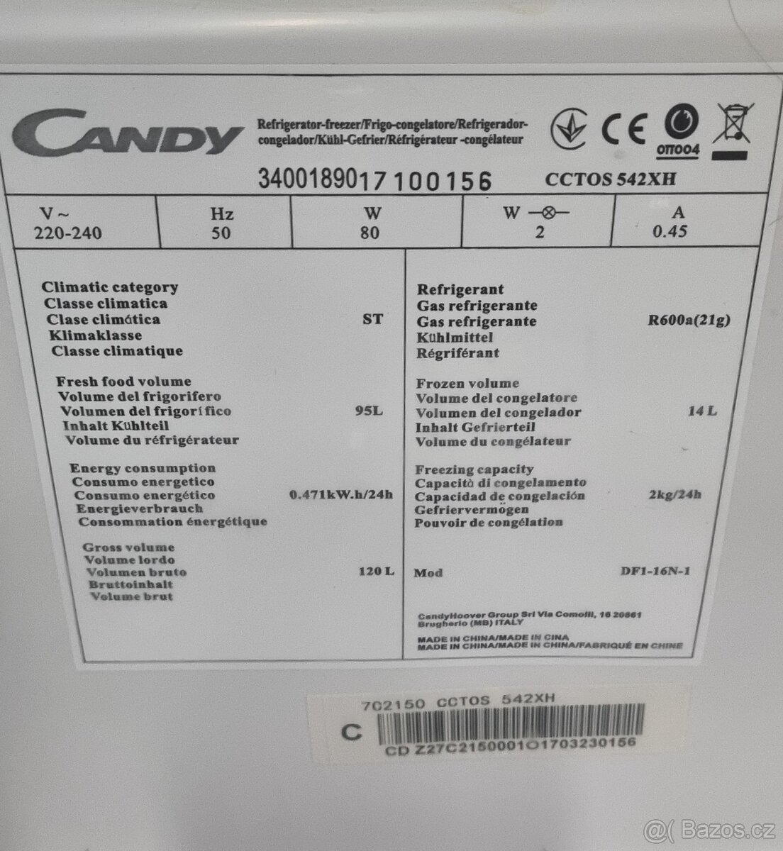 Nerez lednice s mrazákem CANDY - 542XHN - 3