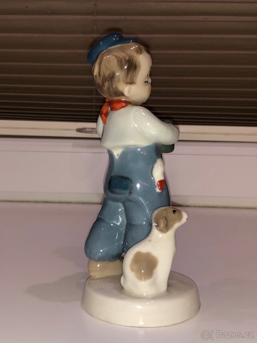 Retro porcelánová figurka Chlapec s harmonikou a psem - 3