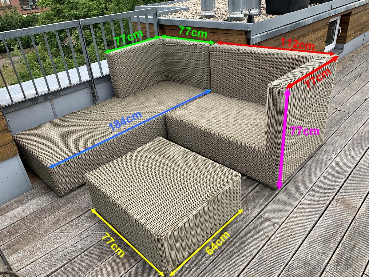Venkovní sedací ratanová souprava béžová - 3