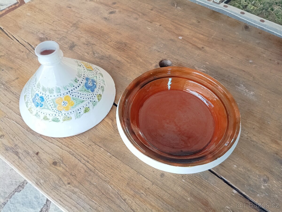 STARÝ MAROCKÝ KERAMICKÝ TAJINE HRNEC RUČNĚ VYROBENÝ - 3