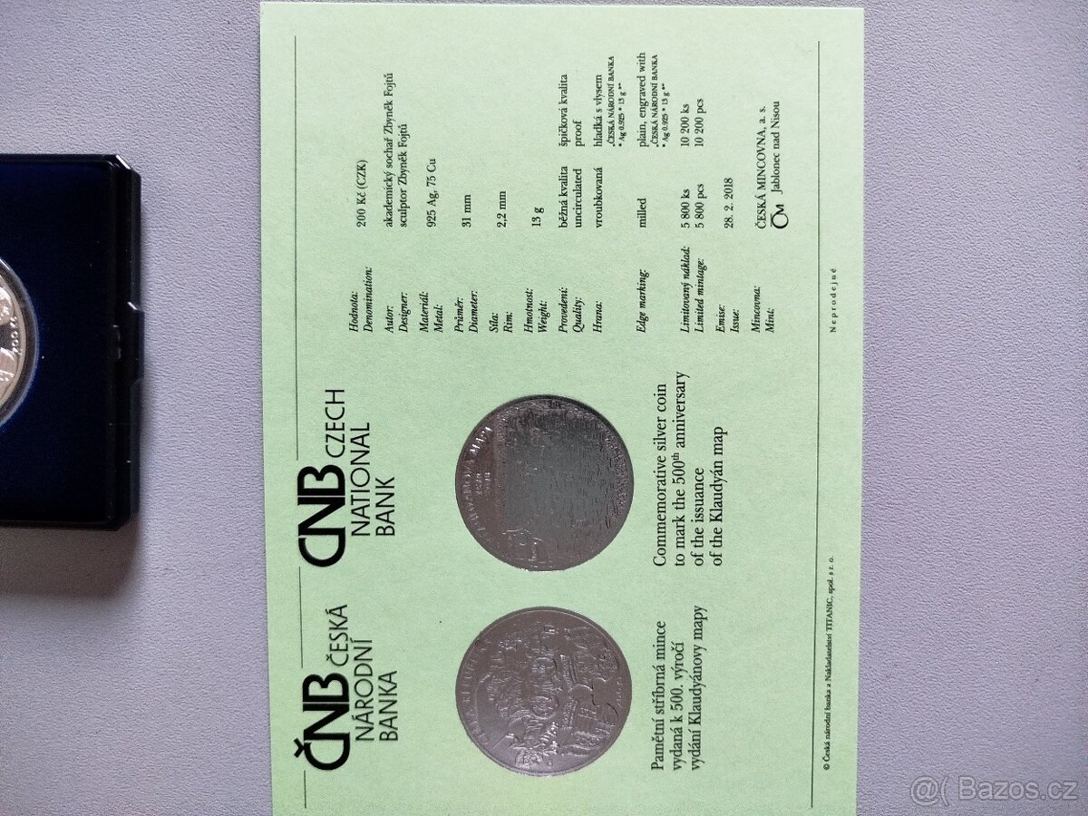 Mince 200 Kč - 500 let Klaudyánovy mapy - PROOF - 3