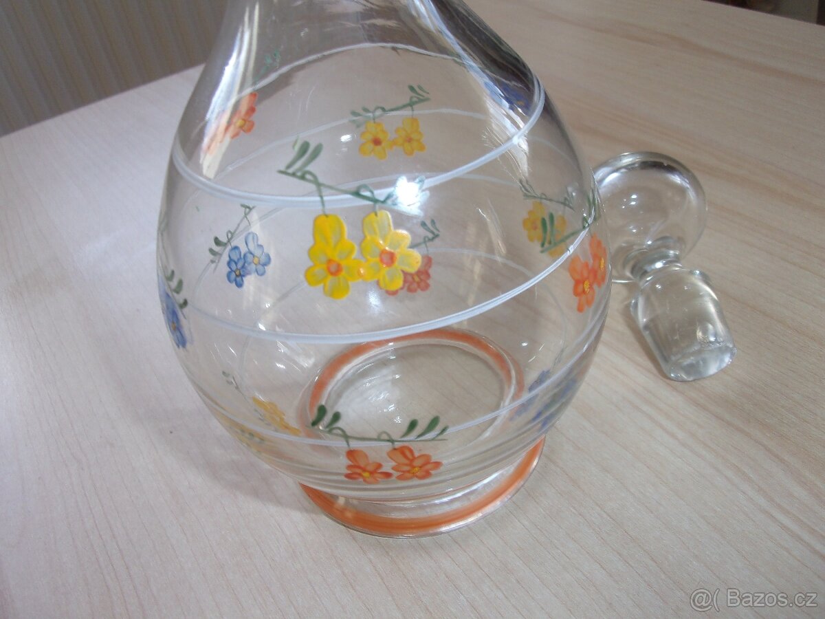 STARÁ KARAFA S RUČNĚ MALOVANÝM KVĚTINOVÝM VZOREM - 3