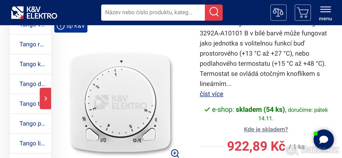 ABB Tango termostat otočný 3292A-A10101 B bílá - 3