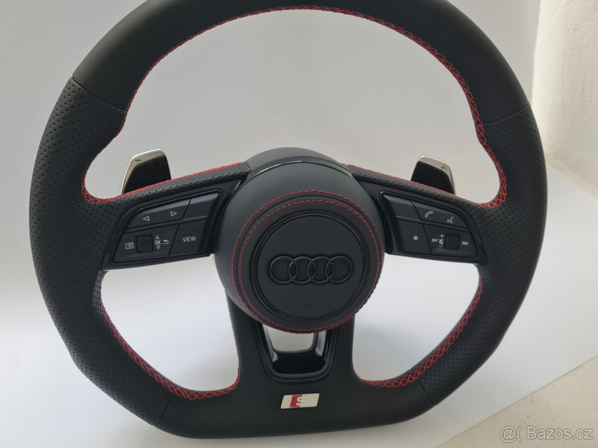 AUDI KOŽENÝ EXCLUSIVE ČERVENA NIT VOLANT + AIRBAG + F1 PADLA - 3