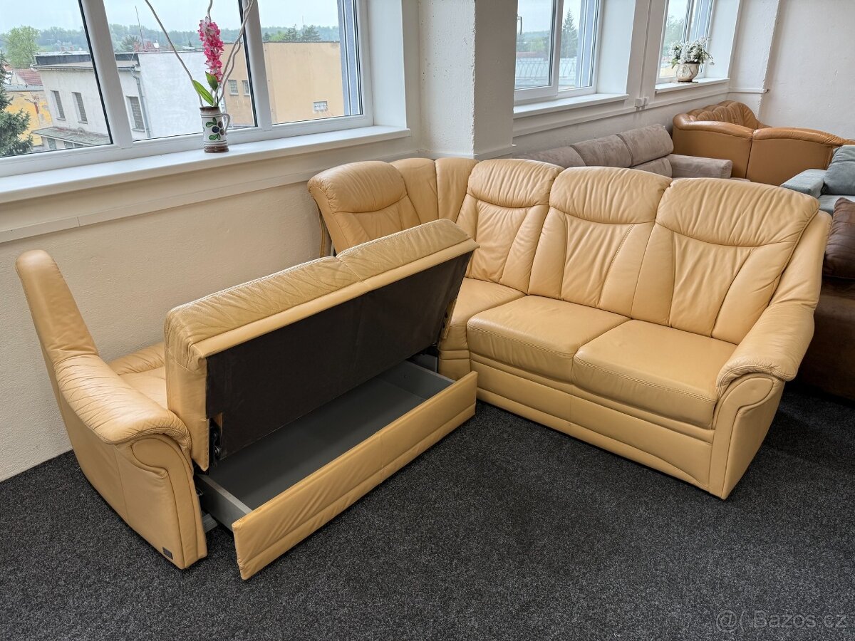 Sedací souprava rohová -rozkládací +taburet -kůže - 3