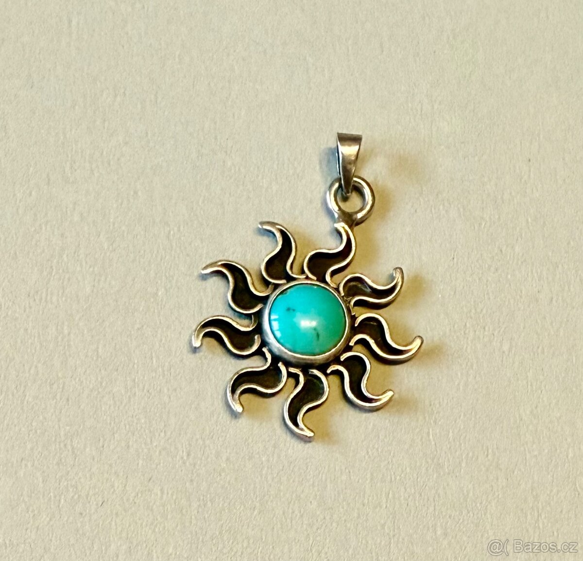 Stříbrný (Ag) přívěsek s tyrkysem – slunce, sleva 50%. - 3