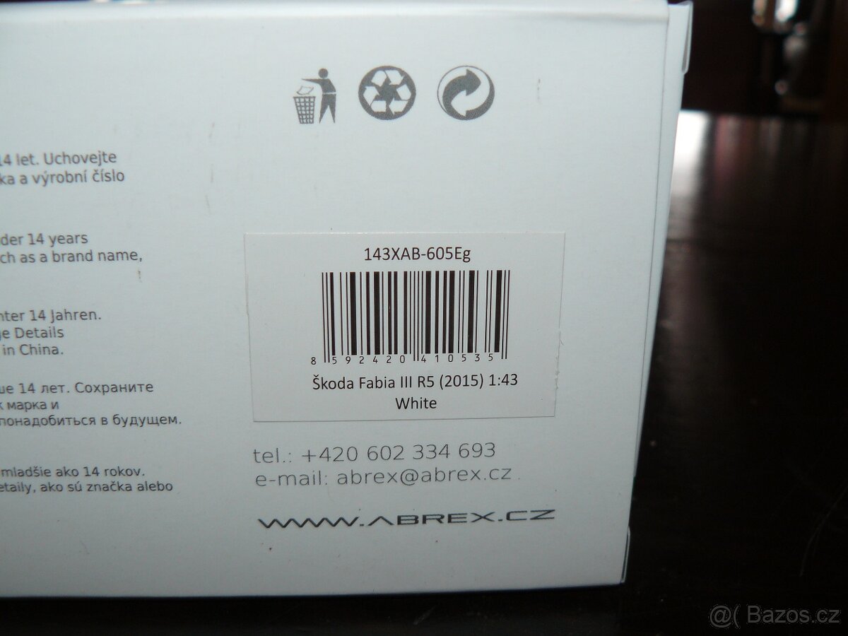 Škoda Fabia 3 R5 abrex 1:43 bílá a Barum Rally - 3