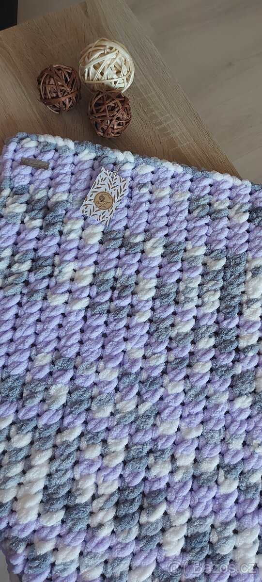 Deka pro miminko Alize Puffy- Fialkovo-šedo-bílá-Skladem - 3