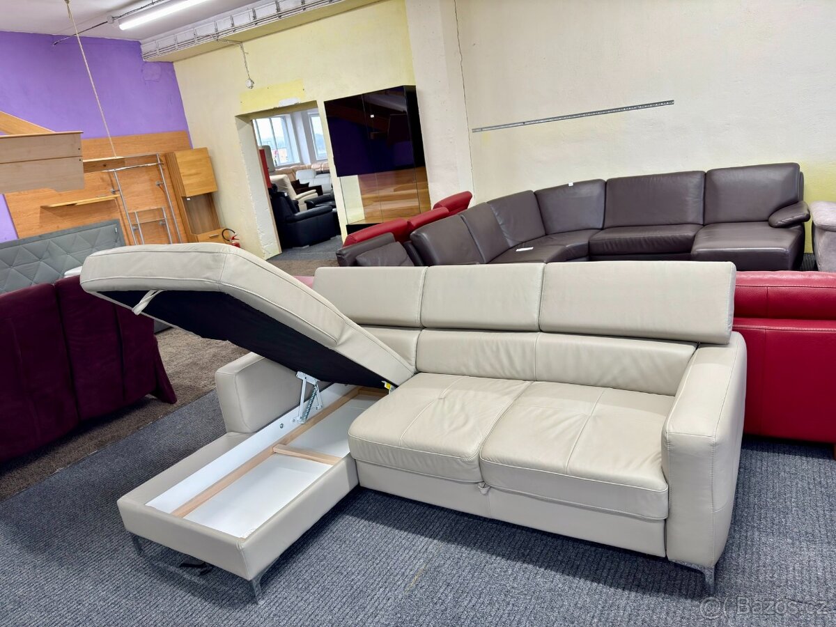 Sedací souprava rohová - rozkládací - kůže - NEPOUŽITÉ - 3