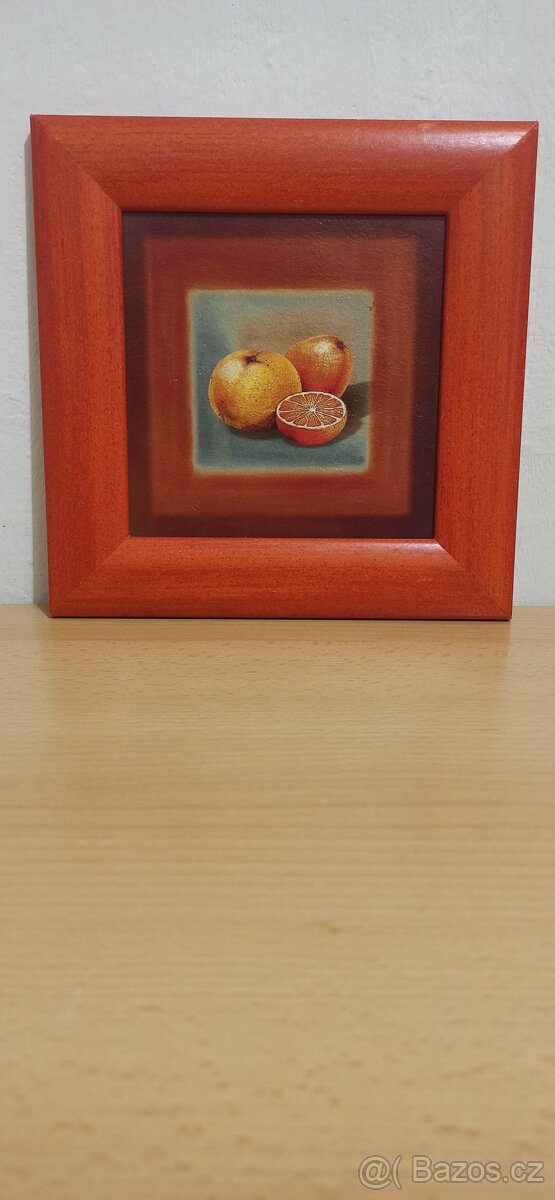 Obrázek, červené pomeranče a obrázek hrušky. - 3