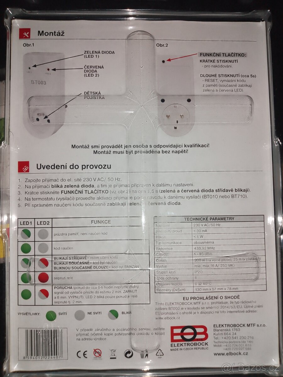 Bezdrátový přijímač termostatu Elektrobock BT003 - 3