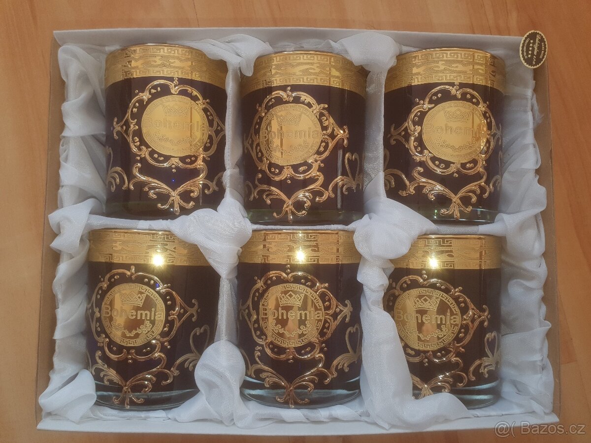 Červené a modré zlaté skleničky na whisky Bohemia - 3