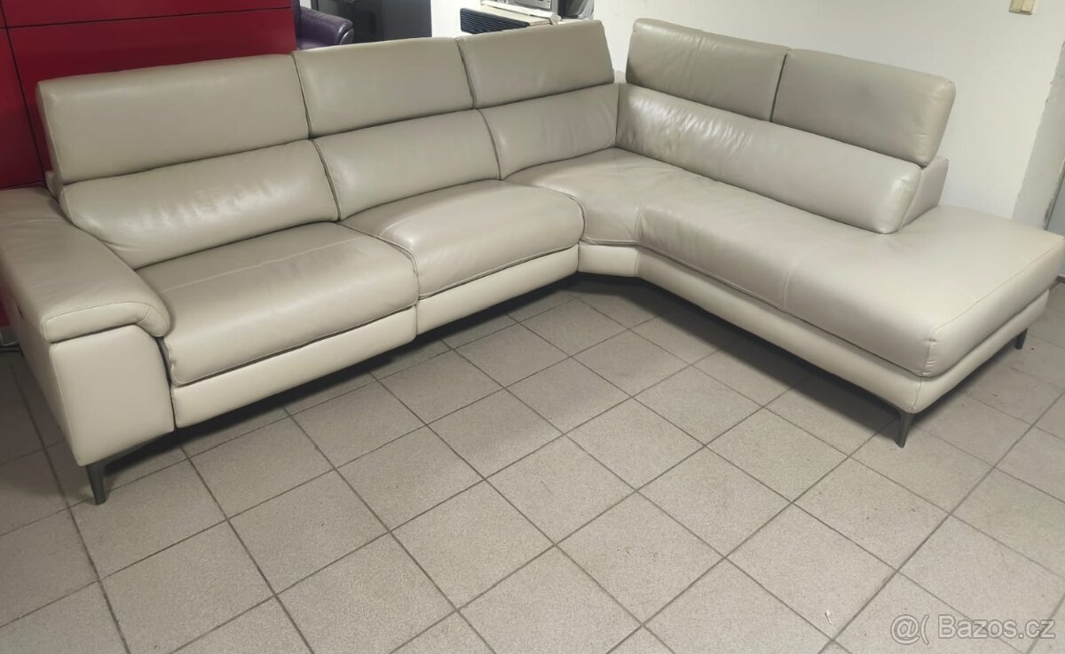 Kožená rohová sedací souprava - PRAVÁ KŮŽE, jak NOVÁ - 3
