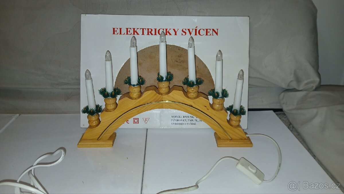 Vánoční dřevěný svícen 7 žárovek + jiný dle fotek - 3