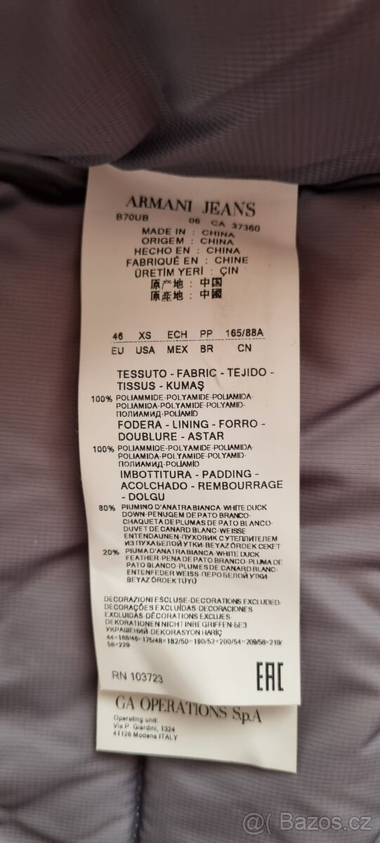 Armani Jeans Bunda péřová s kapicí NOVÁ - 3