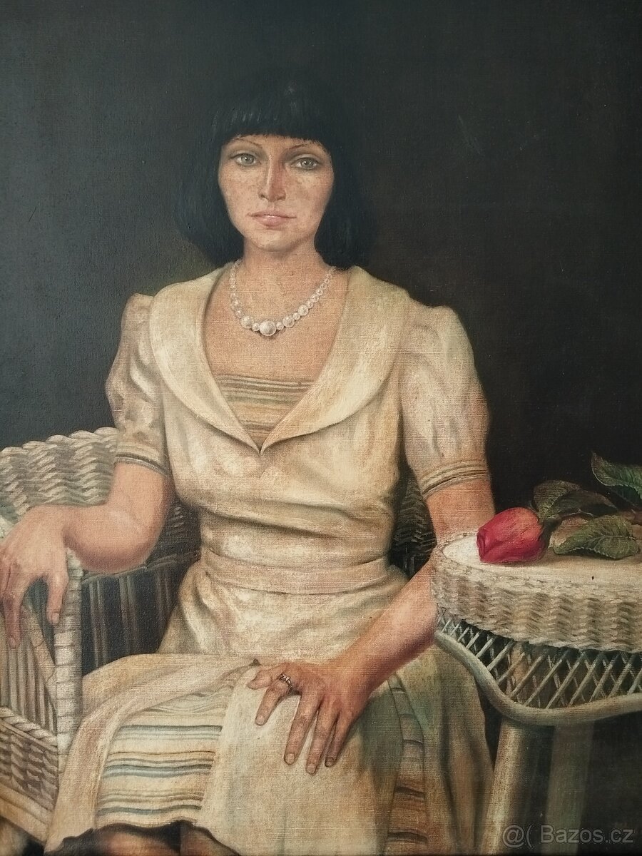 obraz DÁMA S PERLOVÝM NÁHRDELNÍKEM, olej, sign. +89 - 3