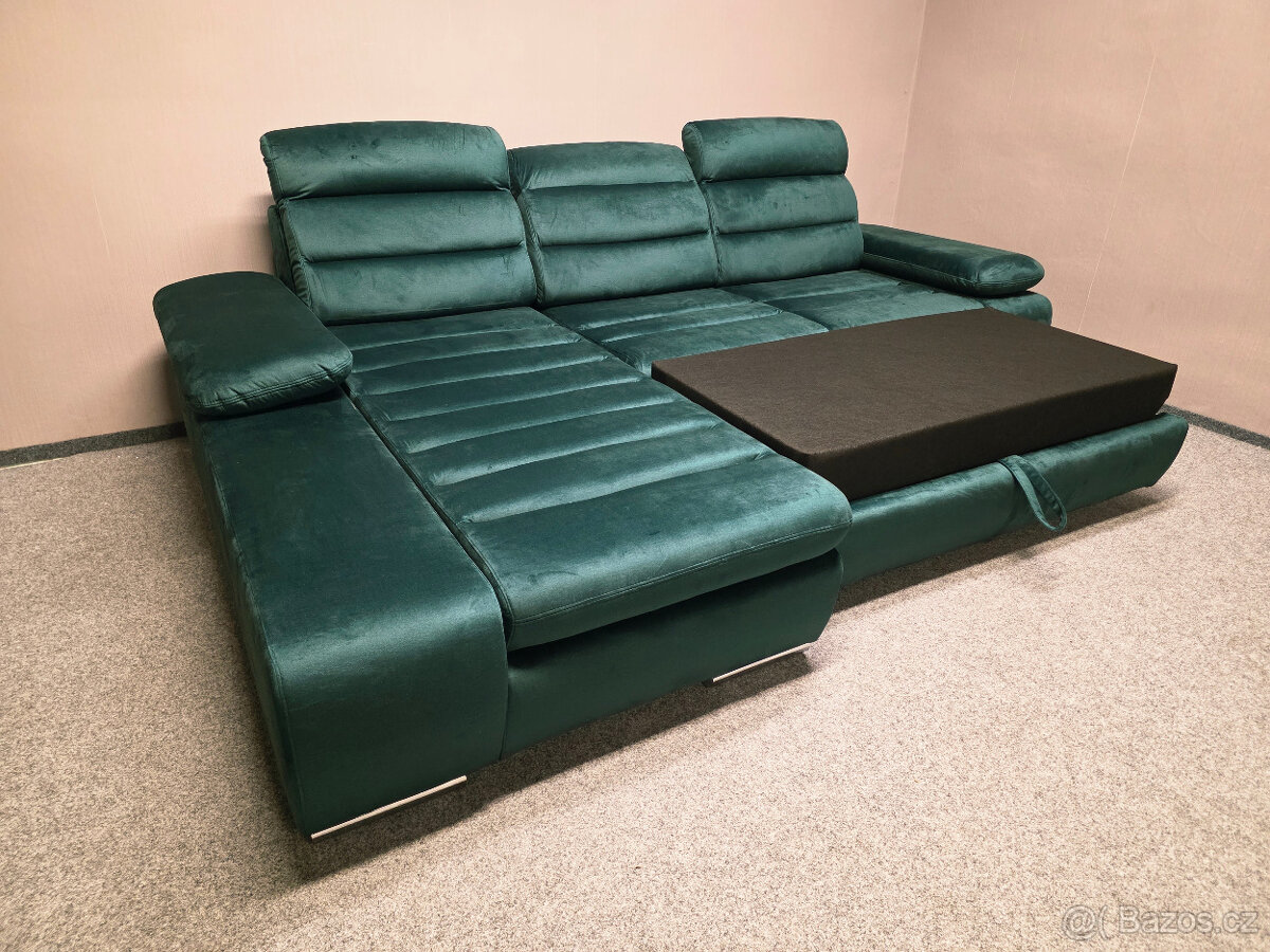 Nová rozkládací rohová sedačka TULIP zelený semiš - 3