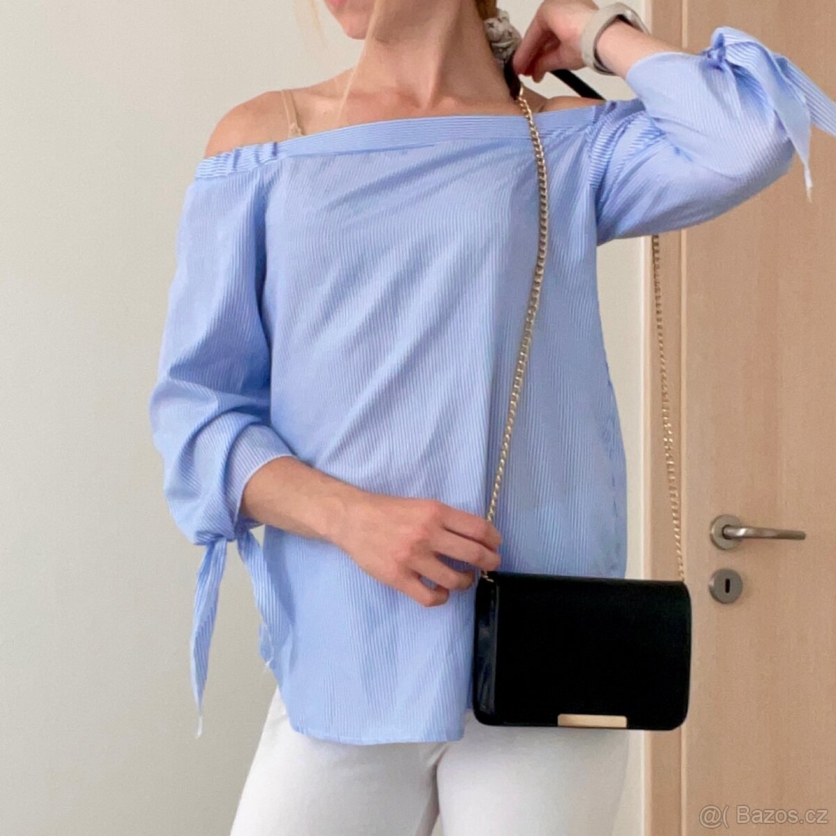 Pruhovaná modro-bílá halenka vel. M - 3