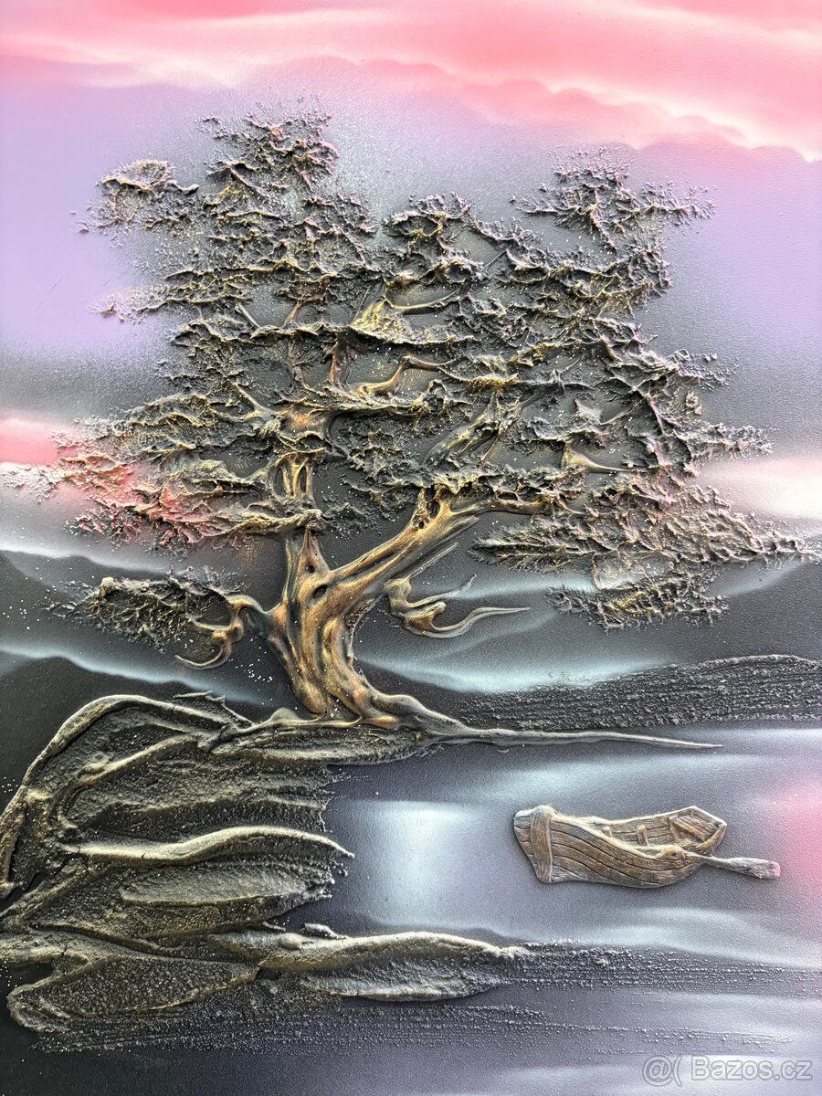 3D obraz jezero, hory, slunce - 3