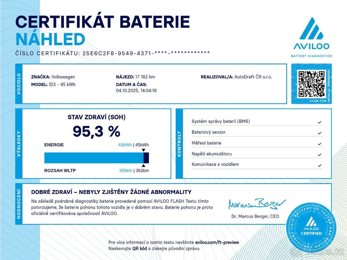 VW ID.3 Pure electric 110kW SOH 95,3 - záruka Autodraft - 3