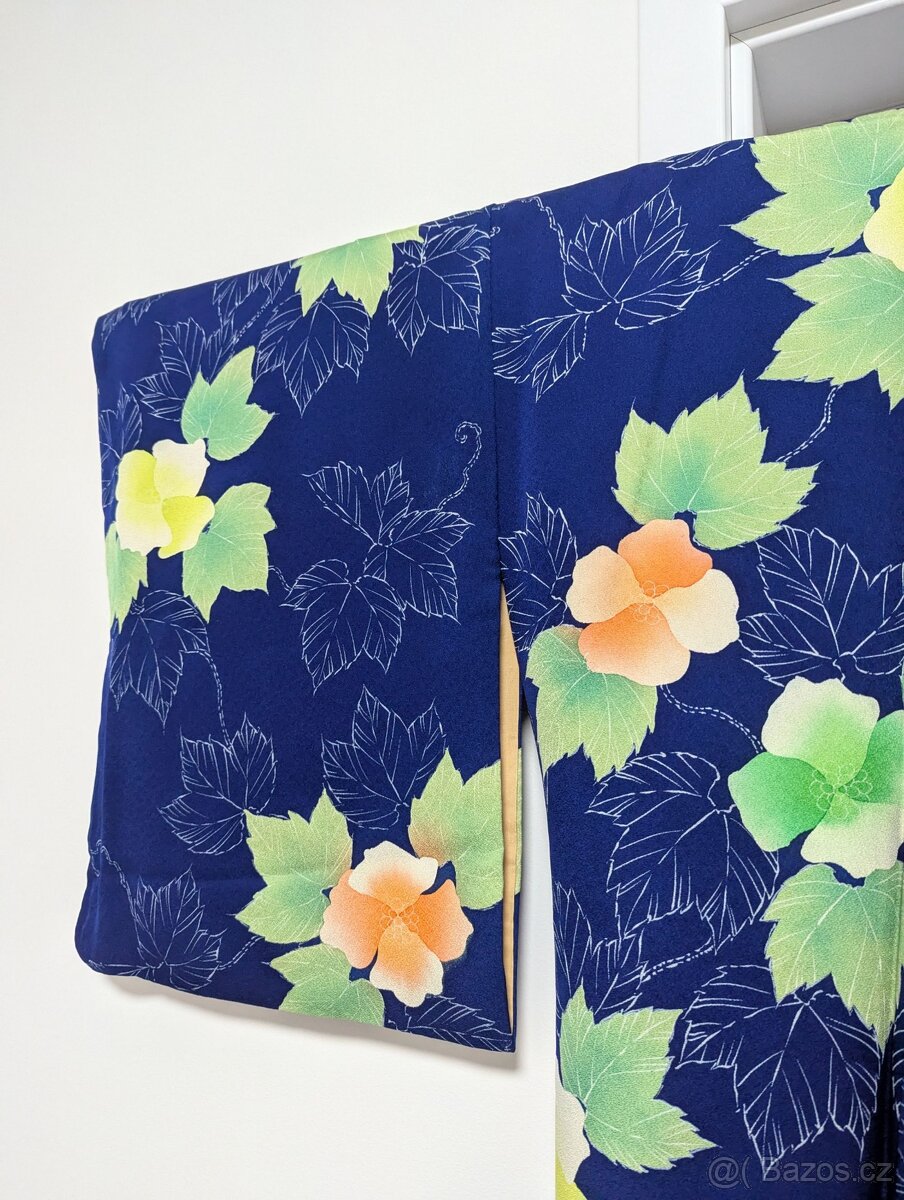 Modré dámské kimono s květinami - 3