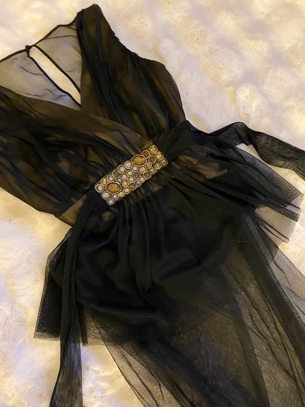 Swarovski plesove cerne pruhledne saty dlouhe 36 - 3