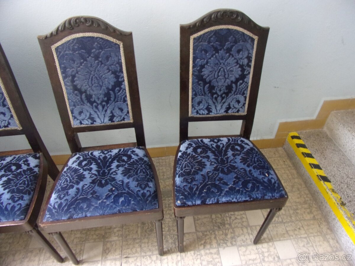 Starý retro nábytek, dřevěné židle, 1. republika, 3+1ks - 3