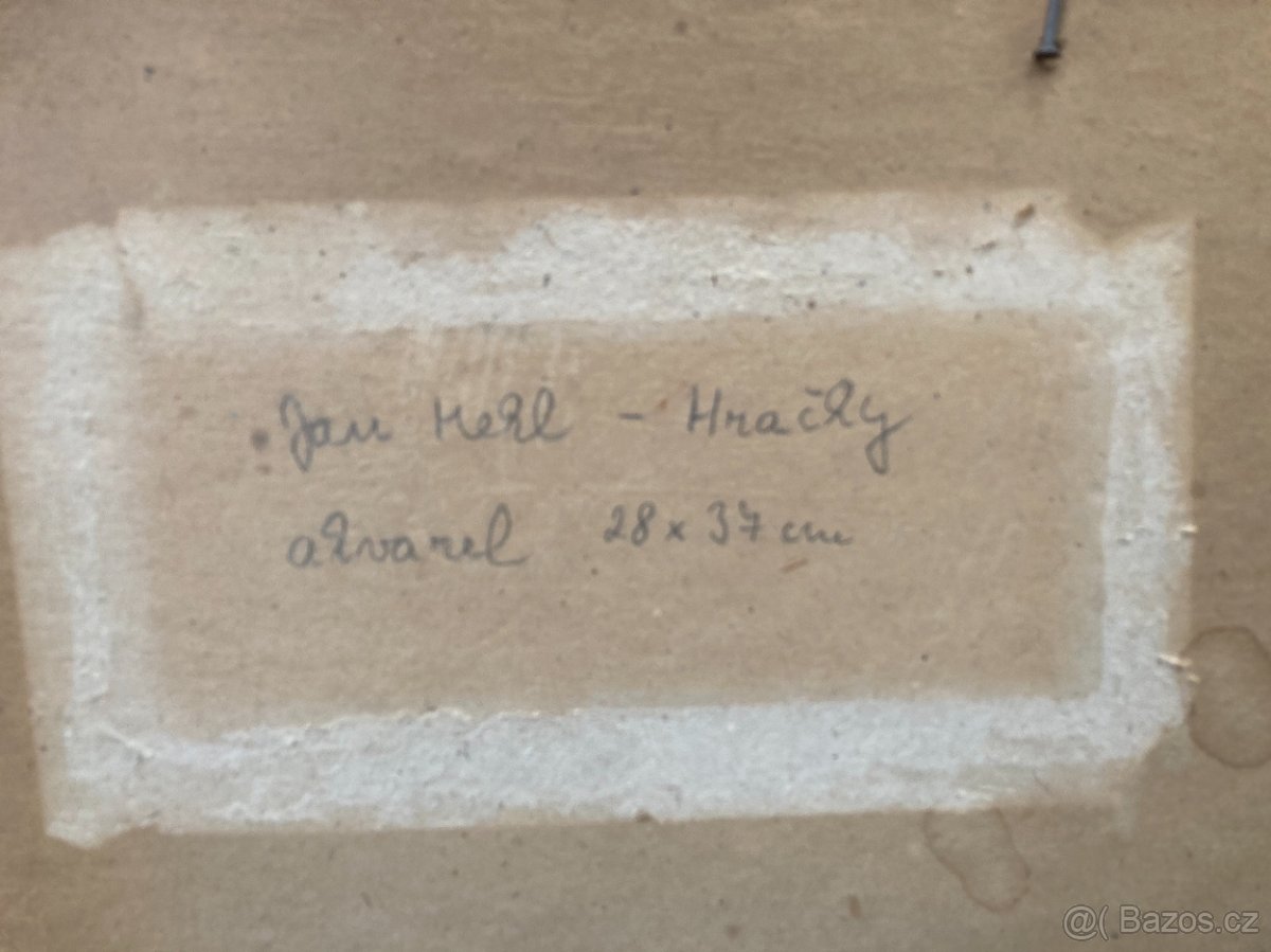 Obraz,Jan Mehl-hračky,akvarel,28x37 cm,cena 5.900 kč - 3