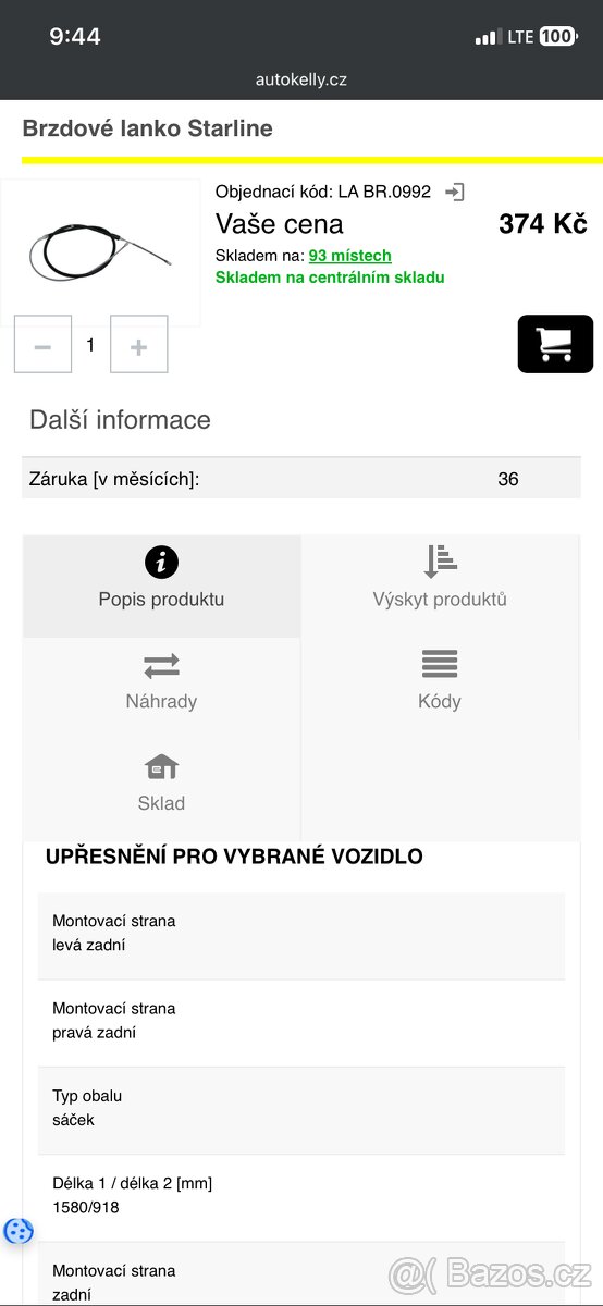 Brzdové lanko Starline Fabia I Fabia II Polo Ibiza Cordoba - 3