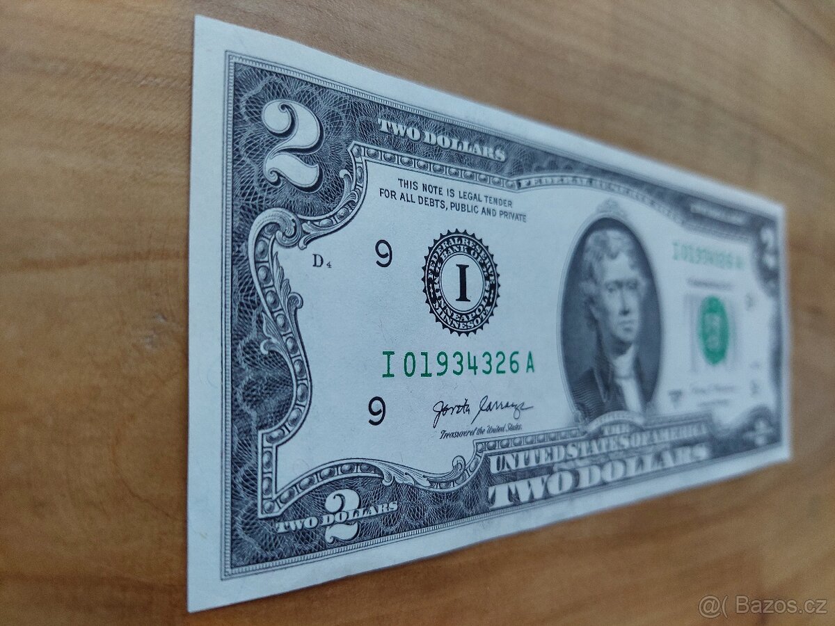 Současná dvoudolarovka 2 americké dolary $2 bankovka 2 USD - 3