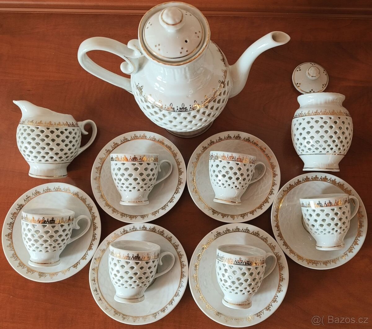 Luxusní prolamovaný čajový servis - Made in D.P.R.K. - 3