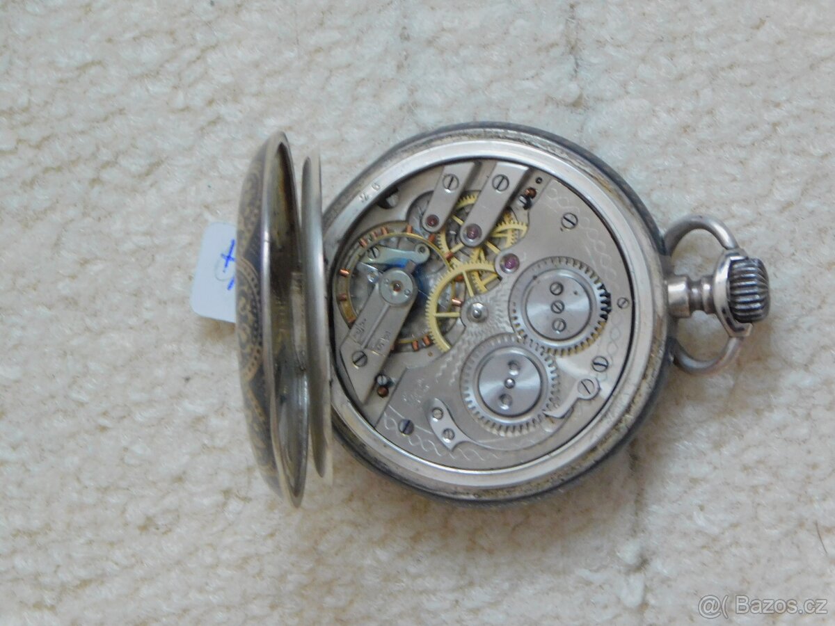 Celostříbrné tulou zdobené tříplášťové raritní kapesní hodin - 3