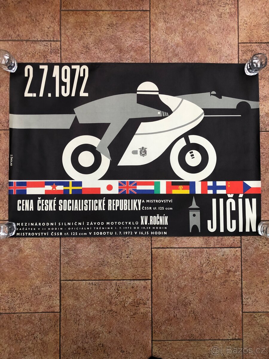 Starý plakát, SILNIČNÍ ZÁVOD MOTOCYKLŮ JIČÍN 1972 - 3